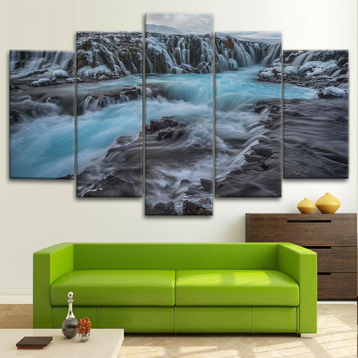

5Pcs Waterfall Winter Blue Artistic Design 5 Piece Canvas Wall Art Print Home Decor Pictures Paintings HD Print No Framed