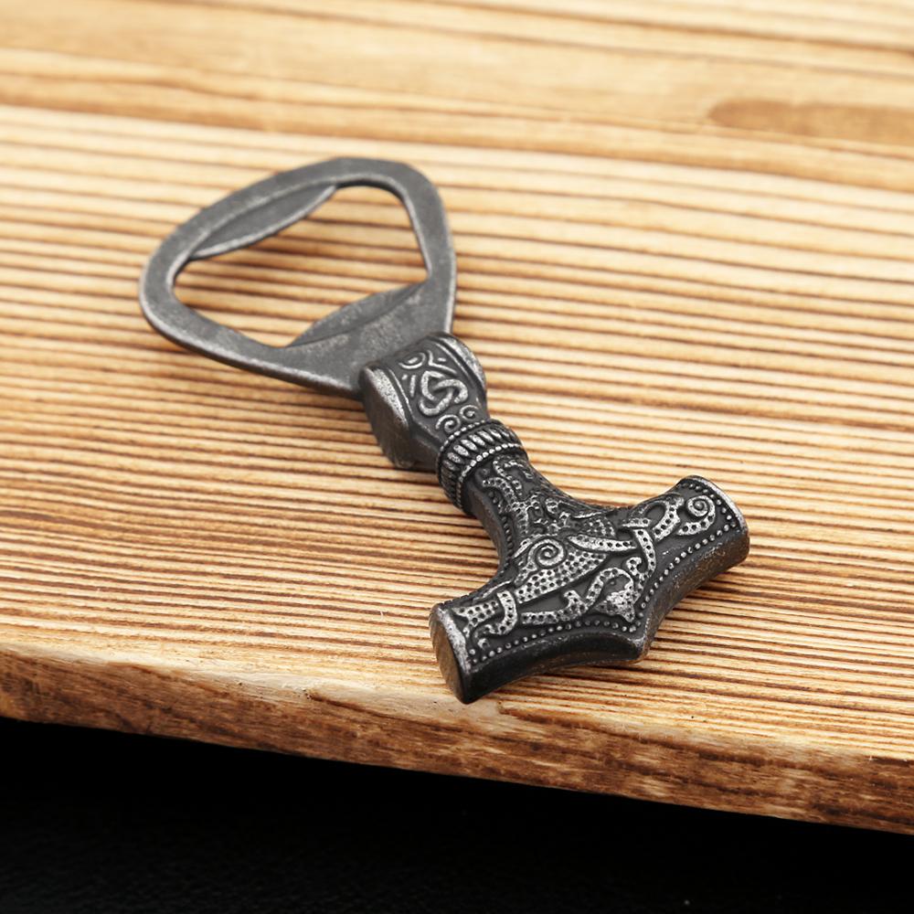 Nordic Vikings Black Thor Hammer Mjolnir Bottle Opener 316L Stainless Steel Gothic Vintage Scandinavian Corkscrew Tool Jewelry