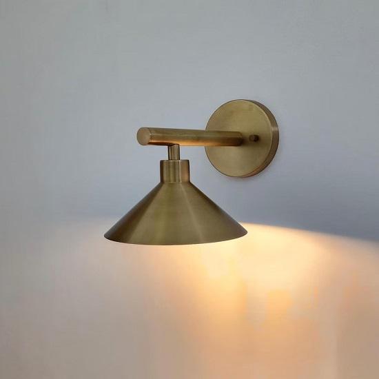 Handcrafted Cone‑Shade Brass Wall Sconce – Modern Minimal Light
