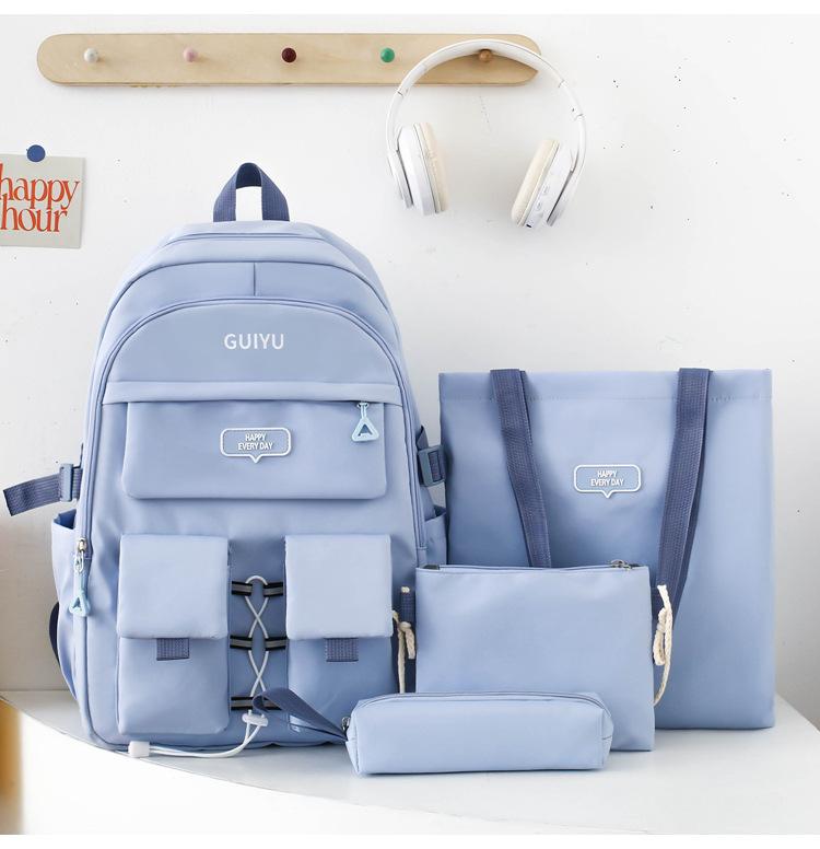 

Простой и вместительный универсальный рюкзак для ученика средней школы, рюкзак высокой ценности, набор из четырех предметов, школьный рюкзак для ученика начальной школы синий