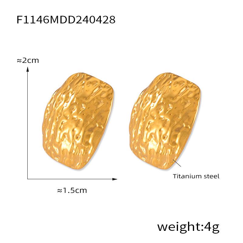 18K Gold-Plated Titanium Steel Seashell Hammered Texture Geometric Square Earrings