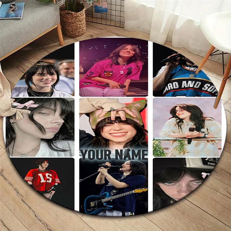 Billie Eilish Custom Name Round Area Rug,Carpet Rug for Living Room Bedroom Sofa Playroom Decor,Non-slip Floor Mat