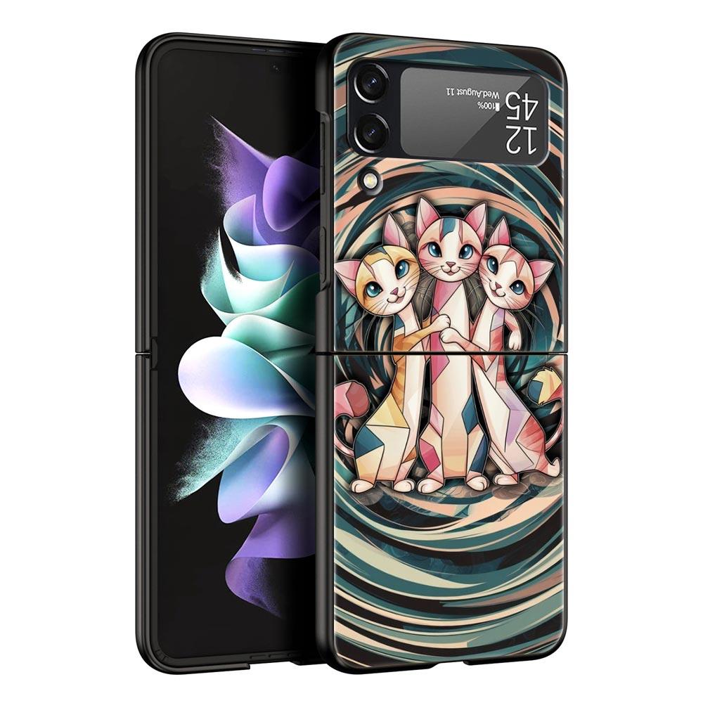 Colorful Cat Design Hard PC Phone Case For Samsung Galaxy Z Flip 7 6 5 4 Black Cover For Galaxy Z Flip 3 Foldable Shell Fundas