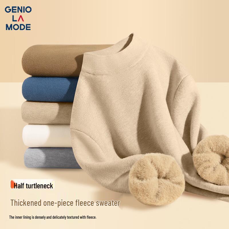 

Men s Fleece Lined Semi-High Collar Winter Sweater XL