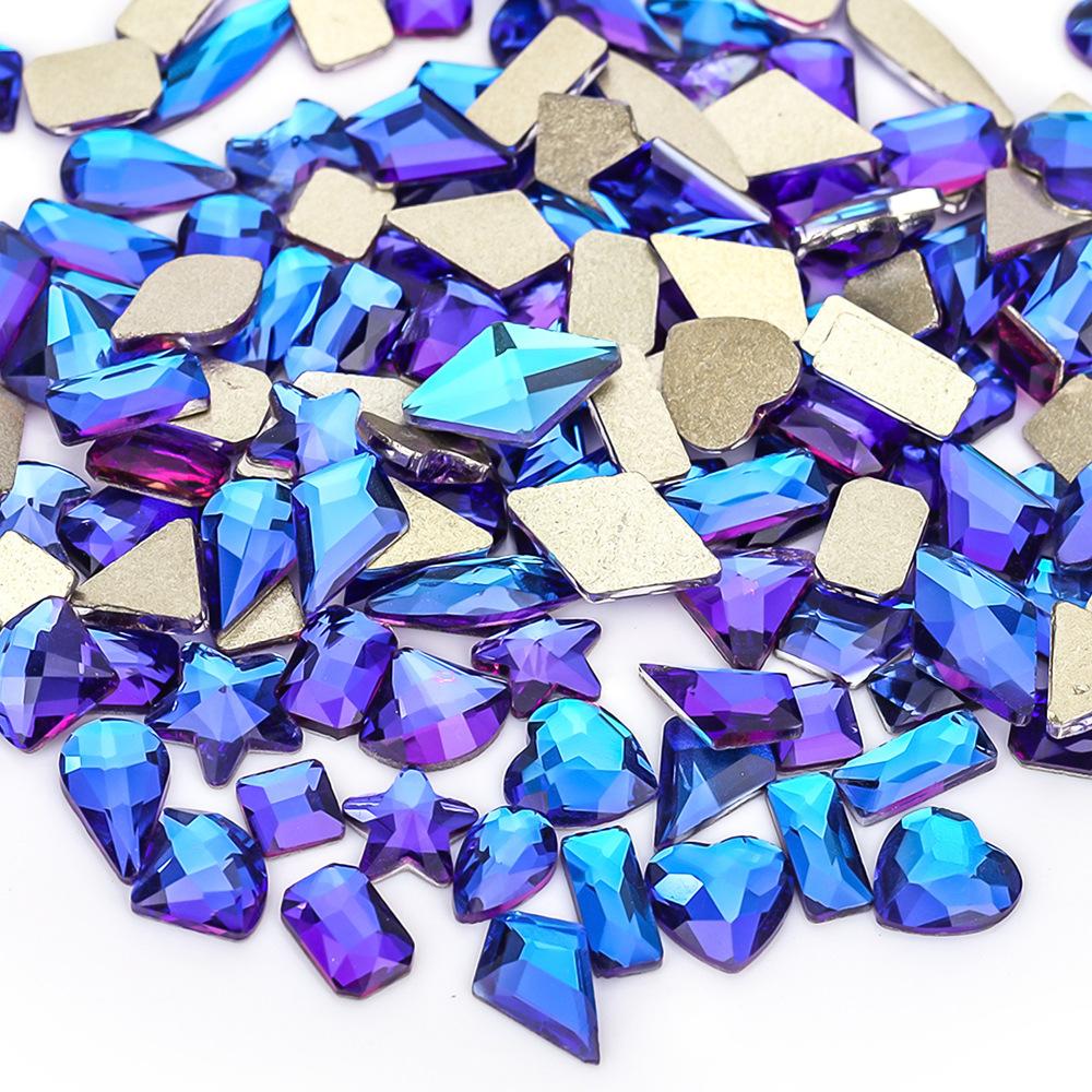 Mixed Nail Art Accessories Size Aurora Champagne Stained Glass Flat Bottom Special-Shaped Diamond Diy Nail Accessories