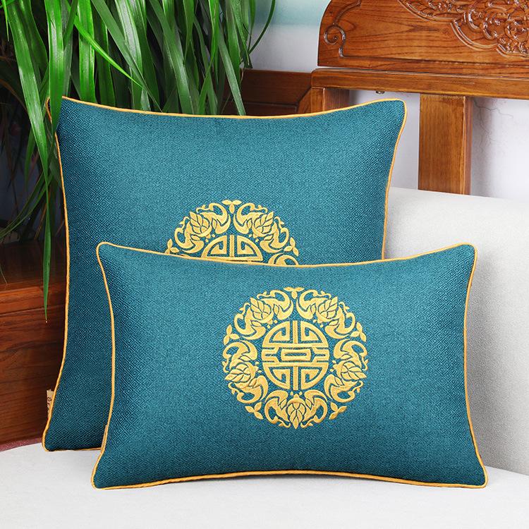 New Chinese-style Embroidered Throw Pillows Solid Wood Sofa Cushions Bedroom Headboard Backrest Waist Pillow Cushion Cover