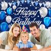 Happy Birthday Banner - Birthday Decorations for Men Women Boys Girls Blue Sliver Birthday Party Banners Welcome Happy Birthday Background Sign Theme