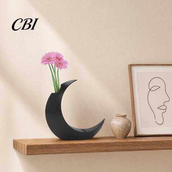Vaso Bianco e Nero Stampato 3D Fiore di Luna, Moderno Decorativo a Falce Portafiori Secchi Contenitore per Tavolo Soggiorno Decorazione Centrale