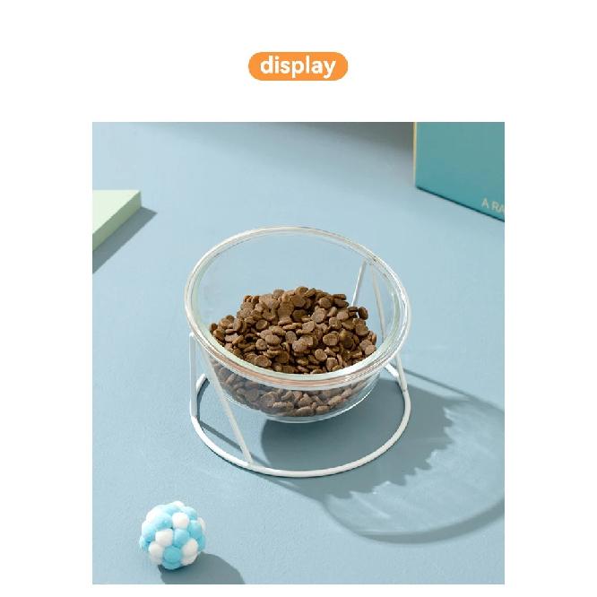 Cat Glass Food Water Bowl Elevated Small Dog Double Drinking Eating Bowls Pet Transparent Feeding Basin with Stand
