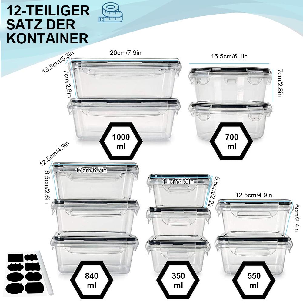 

12-Piece Sealed Refrigerator Storage Box with Lids, Transparent Food Freshness Containers, Airtight Lunch Box