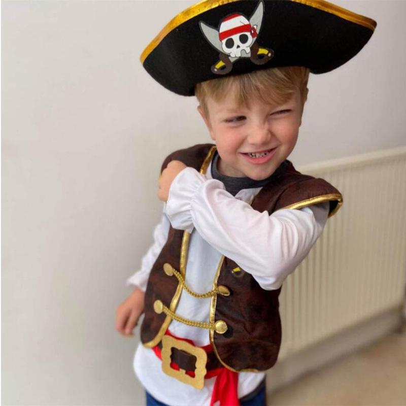 Boys Caribbean Pirate Costume Pirate Suit Kids Halloween Party Stage Wear