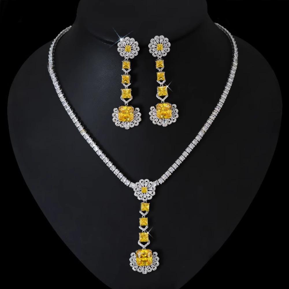 

Luxury Women Jewelry Set Shining Zircon Necklace Earrings Ring Bridal Party Wedding Elegant Pendant Drop Earrings