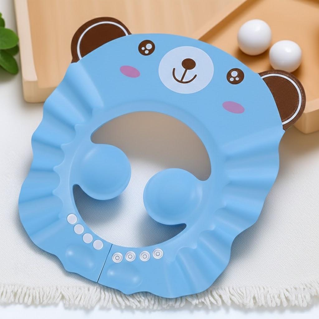 

Adjustable Baby Shower Cap with Ear Protection Shampoo Cover for Toddler Bathing Accessories Safe Kids Bath Hat синий