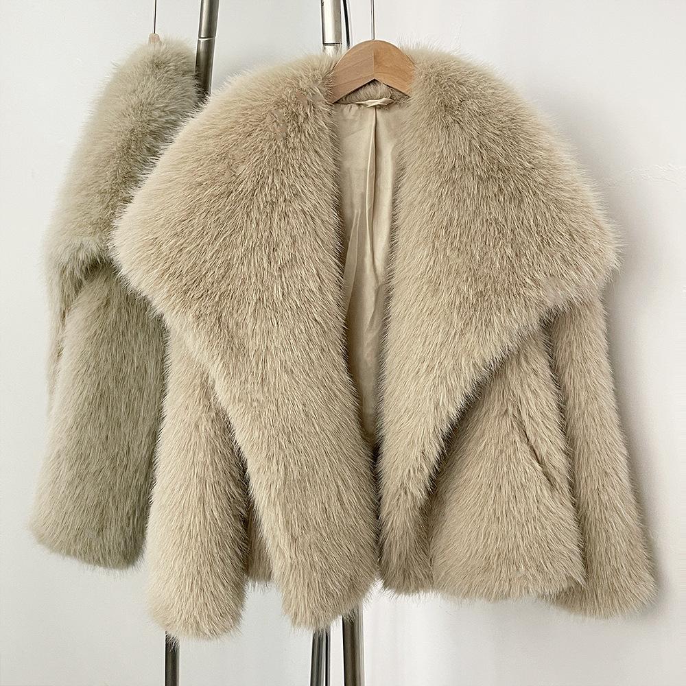Women Faux Fur Overcoat Oversize Turn Down Collar Fluffy Fur Jacket Women Fur Coats Vintage Winter Clothes