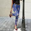 Women's Slim Pants with Retro Floral Print and Side Slit Design - Black