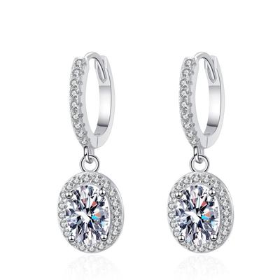 Orecchini in Argento Sterling S925 da 1CT per Donna Taglio Ovale Moissanite Fibbie per Orecchie D VVS1 Gioielli Raffinati