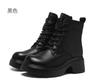 Winter neue Rindsleder echtes Leder Plateau Britischer dicker Absatz Martin Kurzstiefel aufgeschichtete höhenvergrößernde Lederstiefel Baumwollschuhe