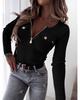 2025 Women's Ribbed Knit Slim-Fit V-Neck Long Sleeve Pullover with Metal Zipper