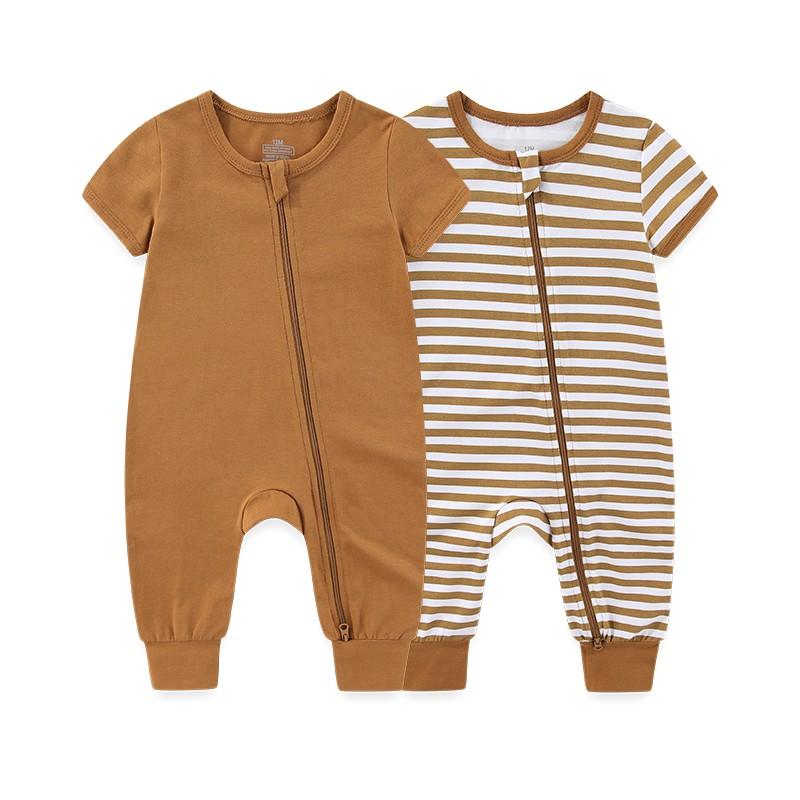 2-teiliger Baby Jungen Mädchen modischer kurzärmliger Overall mit Reißverschluss Baumwolle weich Neugeborenenkleidung