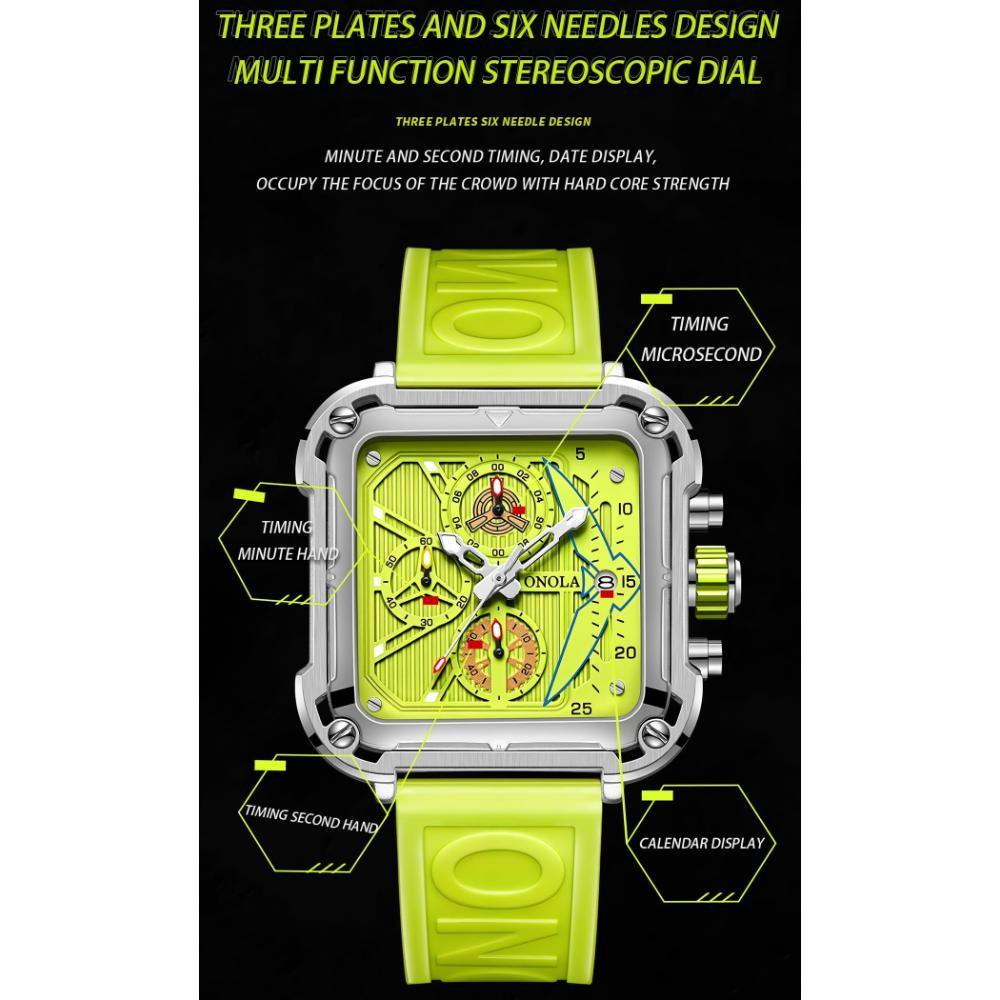 ONOLA Multifunctional Luxury Fashion Quartz Wristwatches for Men Silicone Strap Waterproof Luminous Chronograph Reloj Hombre
