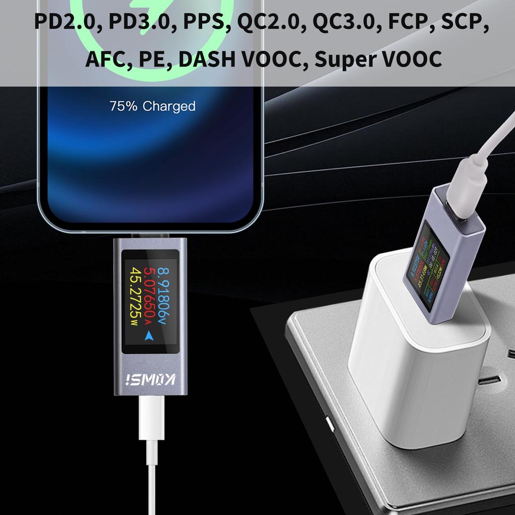 DiyStudio 360W Current and Voltage Dual USB USB C Meter USBC Multimeter Bidirectional Current Curve Mobile Charging No Drivers or Software Plug and