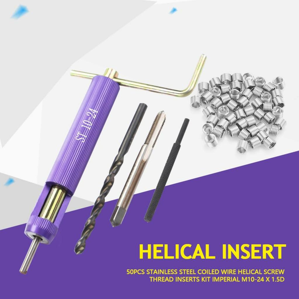 10-24UNC Helical Inserts Kit, Stainless Steel Thread Repair Inserts for Aluminum Metal with ST Tap and Tool, Fix Stripped Threads