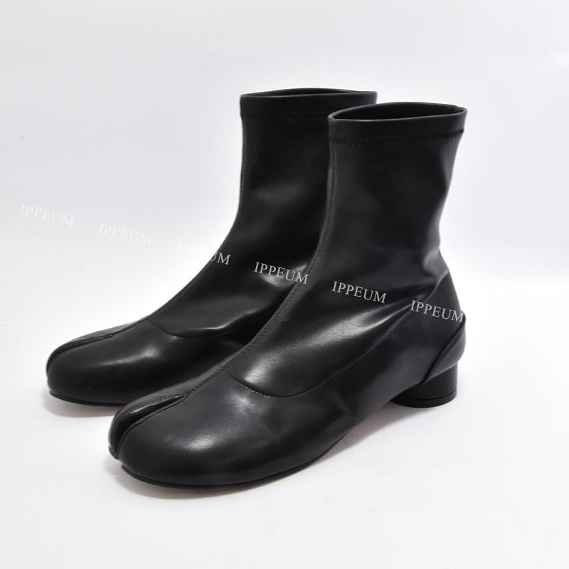 

Модные ботинки IPPEUM Tabi для женщин, черная искусственная кожа, большой размер 44, ботильоны, таби с раздельным пальцем, боты 250