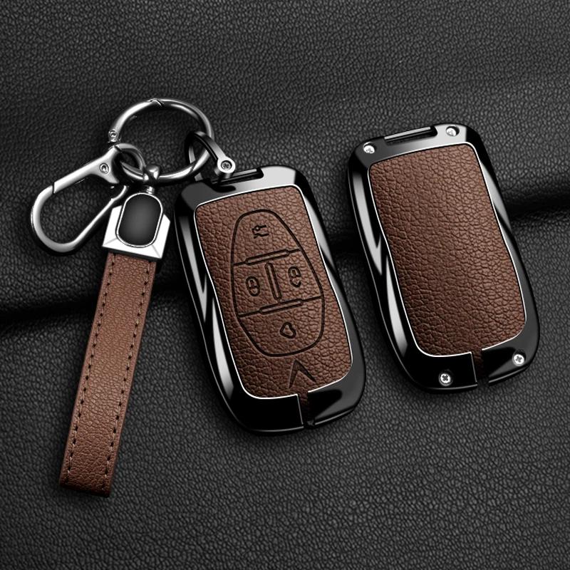 Interior Mouldings Zinc Alloy Leather Car Key Cover Shell Fob For Vinfast VF3 5 6 7 8 9 31EV 32EV 33EV LUX A2.0 SA2.0 V8 Auto Pr