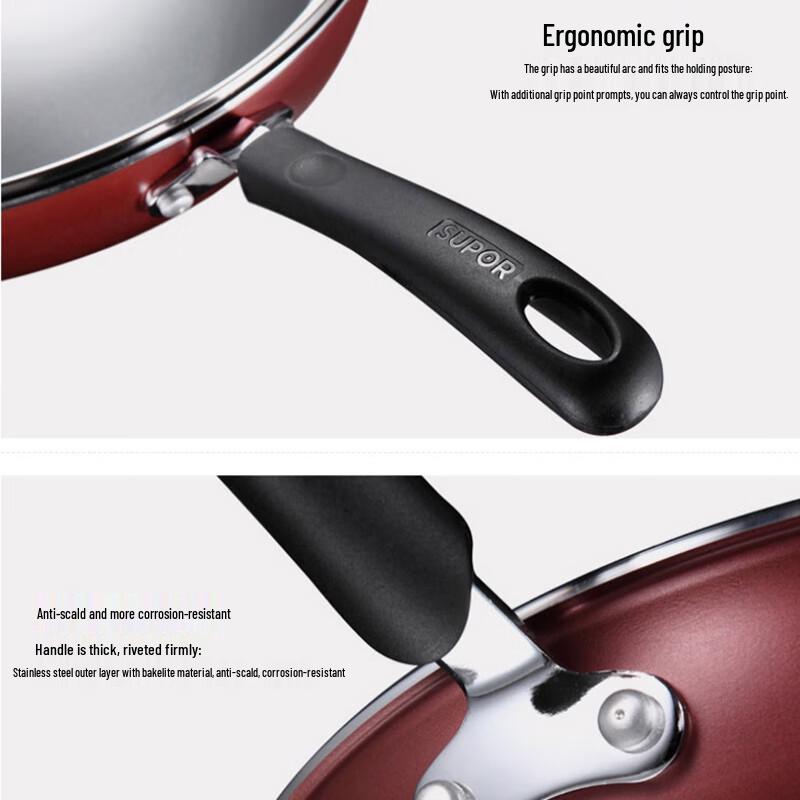 Supor 32cm Non-stick Wok with Glass Lid