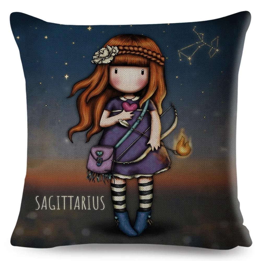 

Cute Cartoon Girl Pillowcase Decor Lovely Little Child Cushion Cover for Sofa Home Fairy Tale World Pillow Case Children Gift 12x12Inch