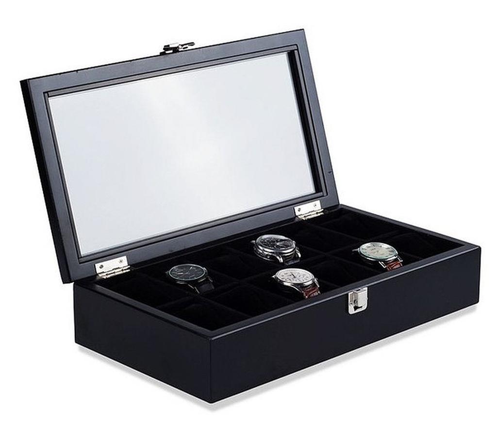 Anberotta Luxusní dřevěná krabička na hodinky pro 12 hodinek se skleněným okénkem AT50, (12 Hodinek/Černá)