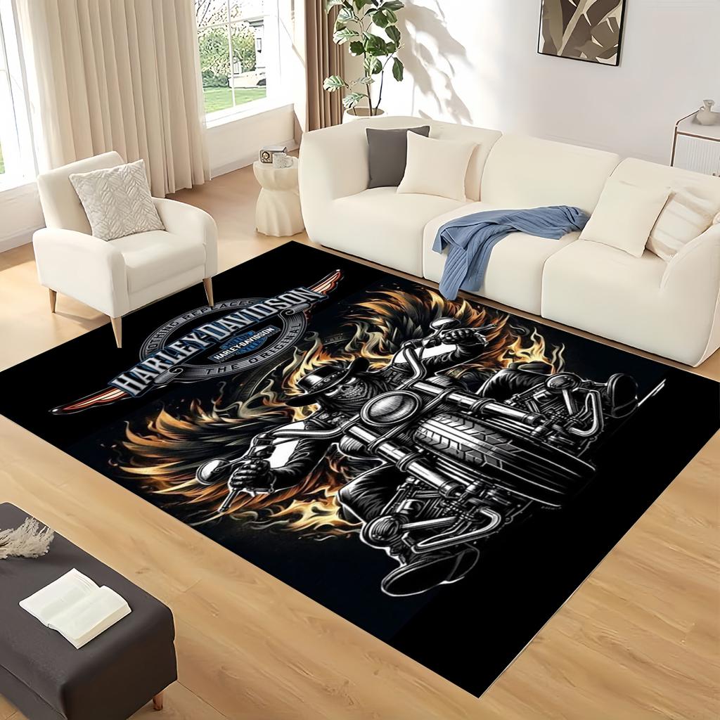 3D Vintage Motorcycle H-Harleys Style Large Area Rug – Non-Slip Floor Mat for Garage, Living Room, Bedroom, Doormat Decor & Gift