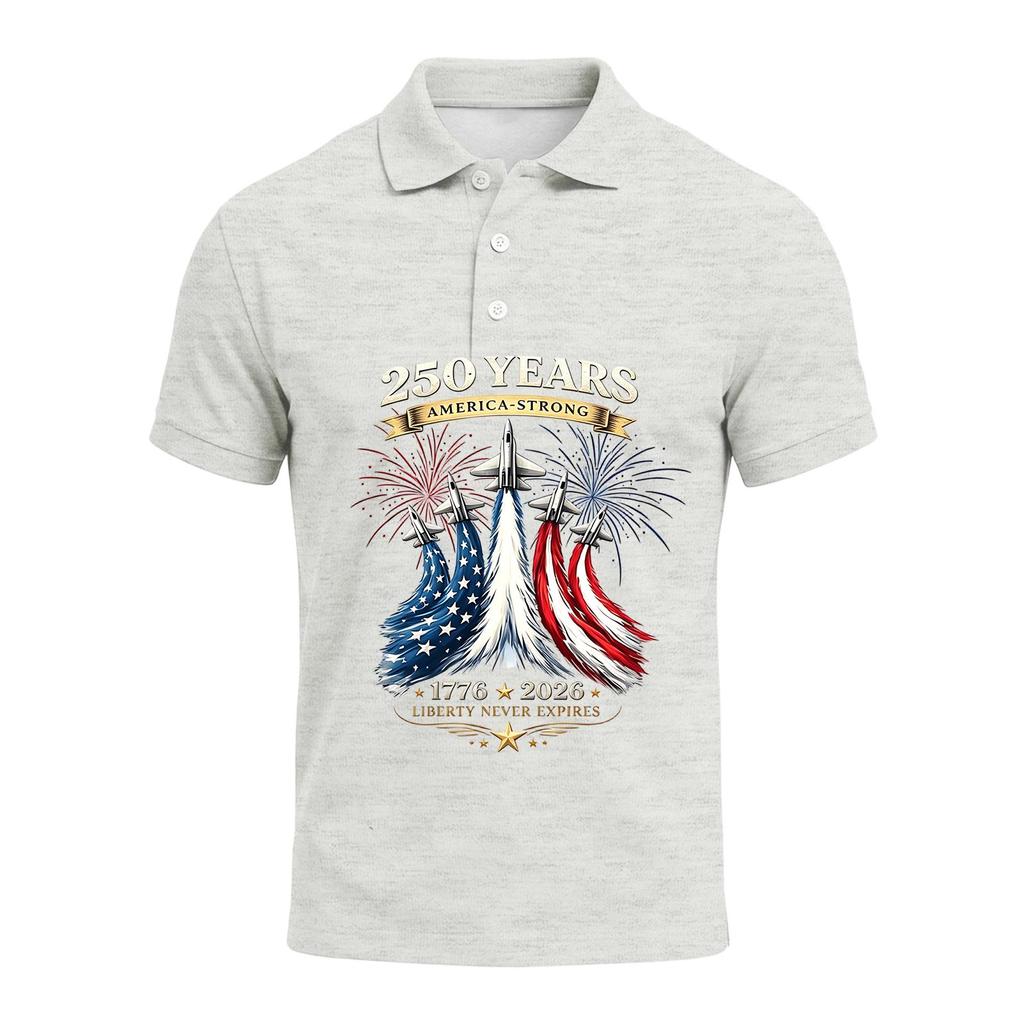 Men's 250th Anniversary Polo Shirt 1776 To 2026 Short Sleeve Casual Fit American Flag Themed Graphic Top