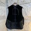 Women Chinese Style Design Spliced Sequin Sleeveless Vest