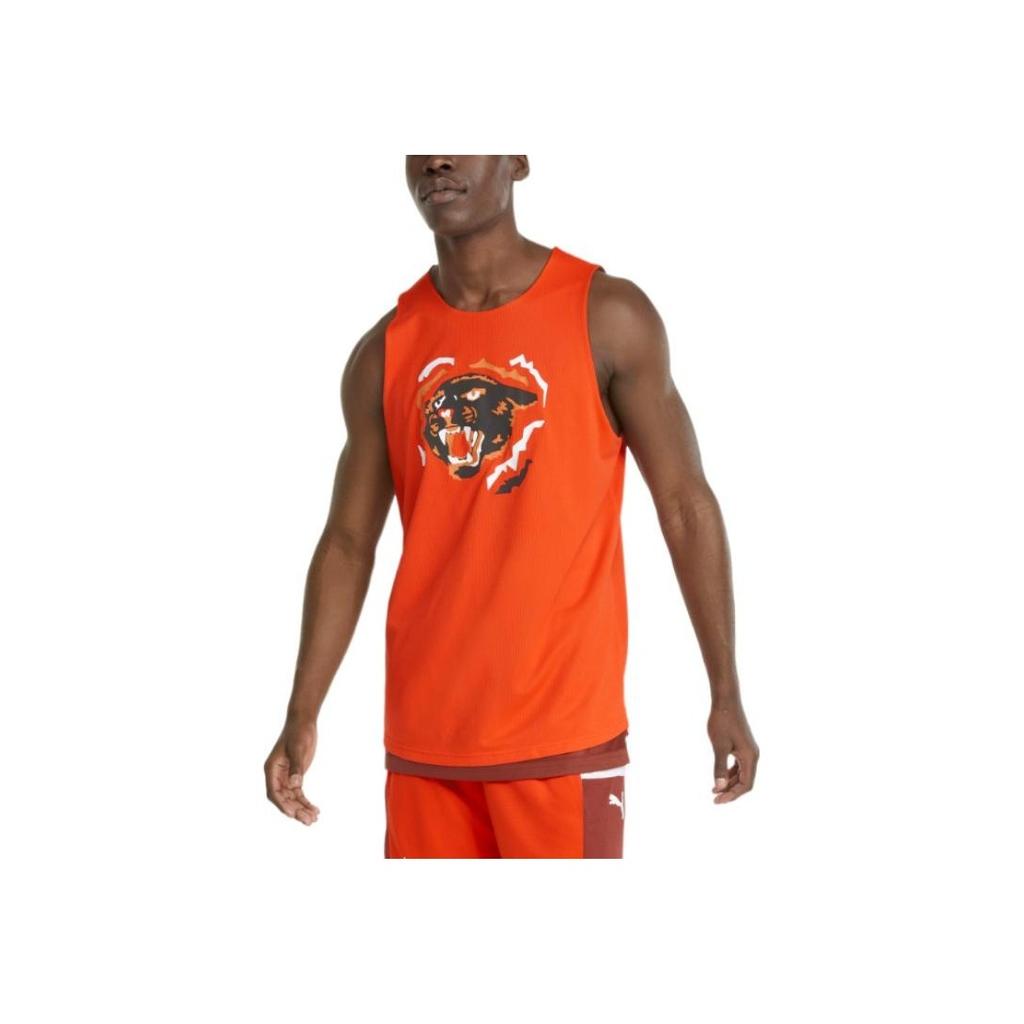 Puma Tiger Head Logo Print Breathable Straight Sleeveless Basketball Tank Top Men Tops Red 534195-03