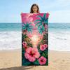 1 Stück Rosa Himmel Strand und Blumen Strandtuch Schnelltrocknend Super Saugfähig Geeignet für Strandurlaub Pool Sommergeschenk für Freunde