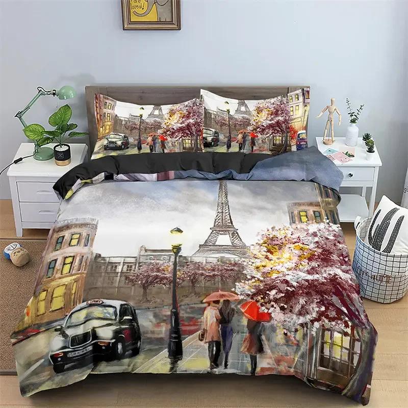Paris Eifel Tower Twin King Soft Duvet Cover Romantic Theme Swet Couple Beding Set Microfiber Flower Warm Comforter Cover For Girl Ten