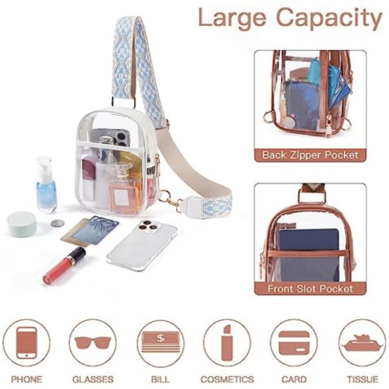 Klare Umhängetasche mit verstellbarem Schultergurt Reißverschluss Wasserdicht für Handy Brillen