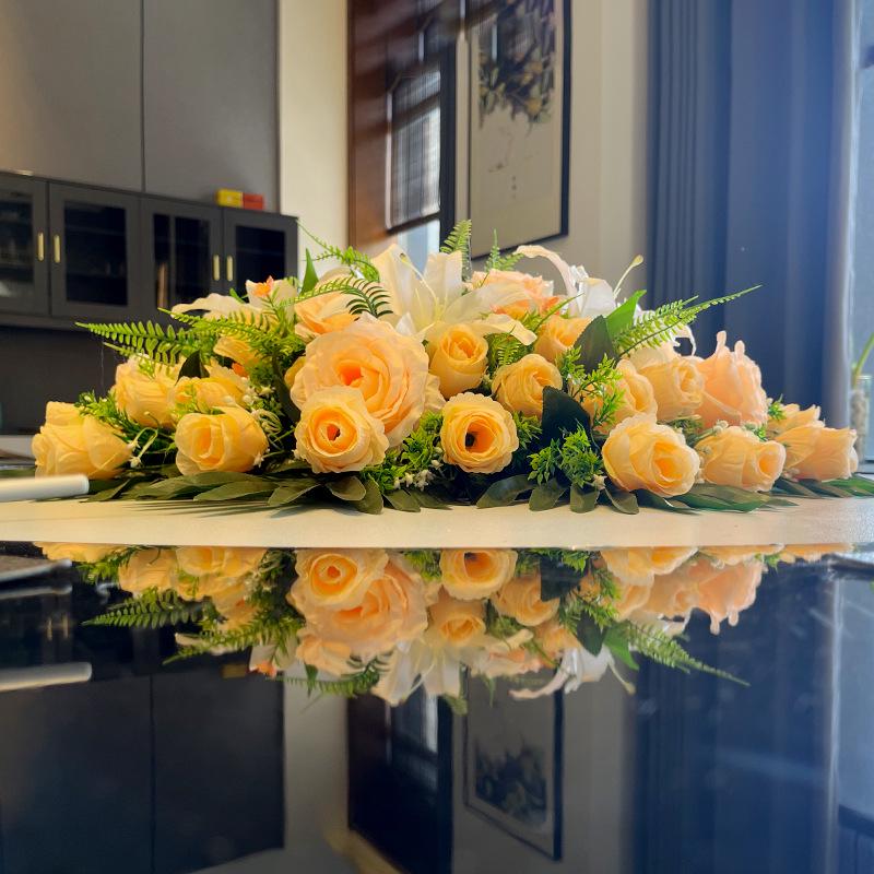 Luxury Round Table Flower Arrangement - Artificial Floral Centerpiece for Dining Tables with Electric Turntable