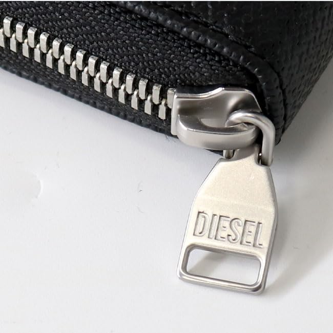 Diesel X09666 P5588 T8013 Round Zip Wallet COIN ZIP M BLACK Bifold Logo Leather Gift Present BI-FOLD Men's [Item]