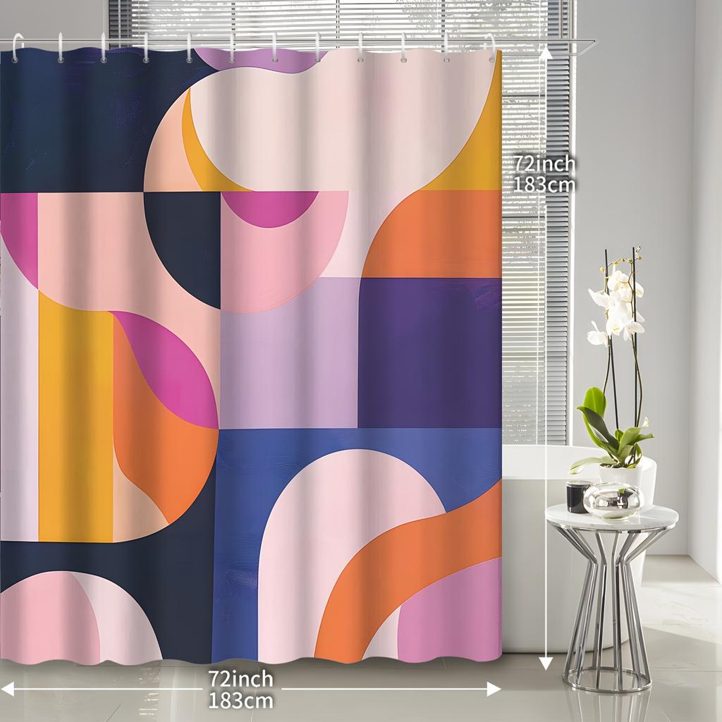 1pc Abstract Creative Art Geometric Line Aesthetic Shower Curtain, Contains 12 Hooks Shower Curtain, Bathroom Decoration
