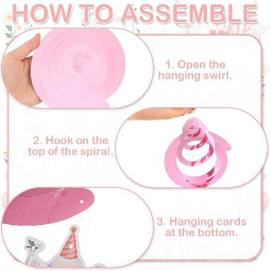 Epakh 20 Pcs One Silly Goose Hanging Birthday Swirl Pink Party Swirl One Silly 1st Goose Birthday Decorations for Girls Pink Bow Goose Party Supplies