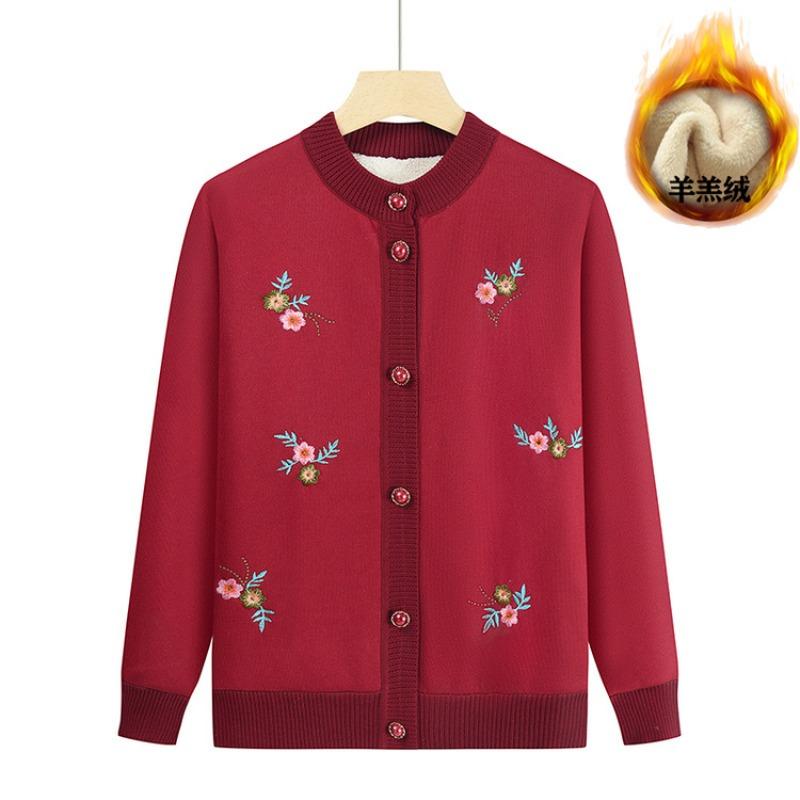 

Пожилое среднего возраста осенне-зимнее пальто женское одежда для мамы теплая одежда на подкладке утолщенный свитер кардиган для бабушки топ вязаный свитер 4XL (recommended 140-82.5kg) красный