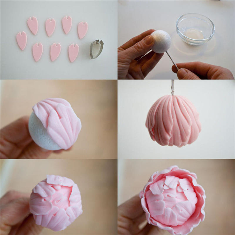 4Pcs Peony Flower Cake Fondant Plunger Cutter Decorating Mold Sugarcraft Baking