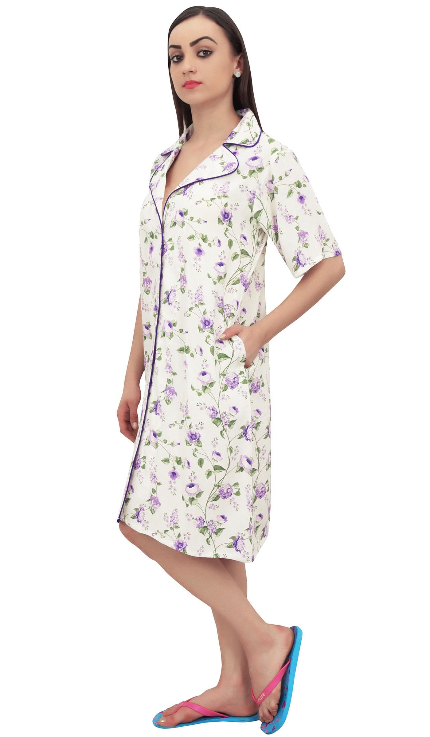 

Bimba Синя нічна сорочка з коротким рукавом з квітковим принтом для жінок - 8 фіолетовий