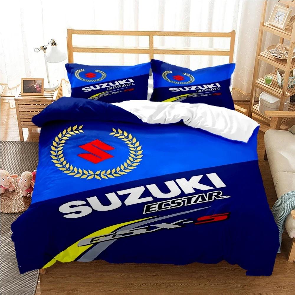 Teenagers SUZU motorcycle Casal Duvet Cover Comforter All Season Bedding Sets Soft Quilt Cover and Pillowcases Single/Double
