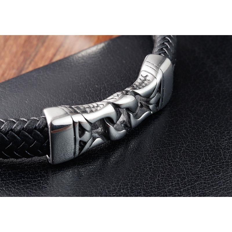 Pulseras de ancla de acero inoxidable Punk trenzadas a la moda para hombres, joyería negra de Hip Hop, brazaletes de cuero PU para hombres