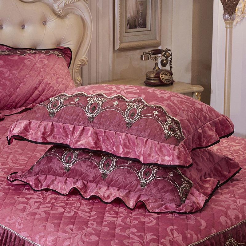 2pcs Quilted Lace Pillow Case Cover Velvet Home Decorative Rectangle Pillow Sham Winter Warm Soft