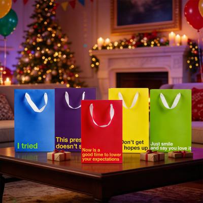 5Pcs Square Bottom Bag Medium Size Thick Paper Gift Bags with Handles Christmas Office Parties Present Bag