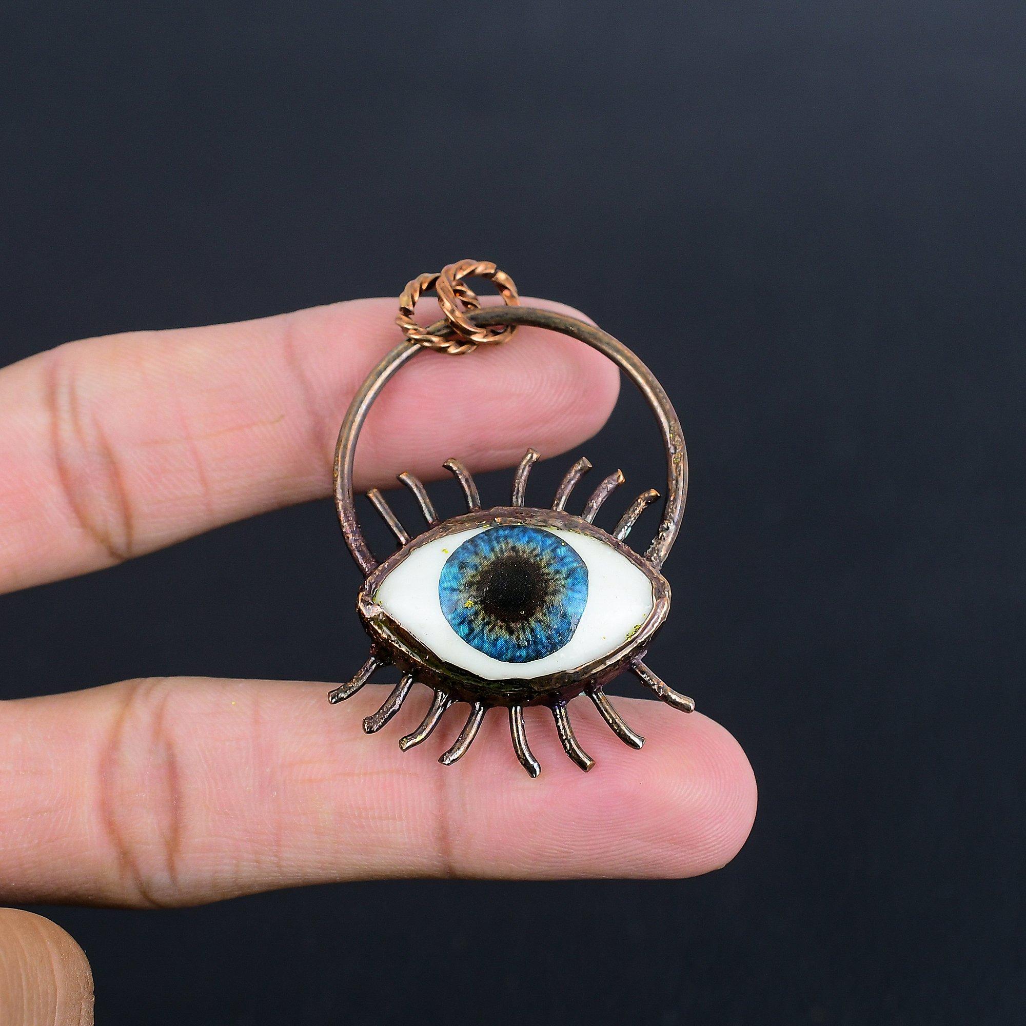 

Blue Evil Eye Pendant, Copper Electroformed Gemstone Jewelry, Handmade Pendant, For Mother Day 2.55 Inches